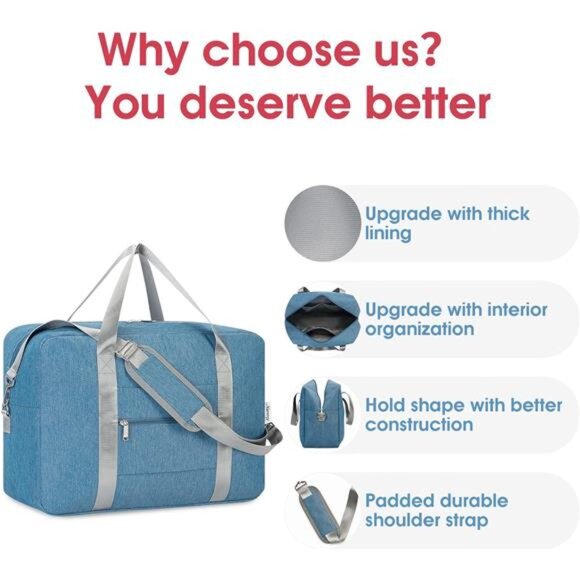 For Spirit Airlines Personal ItemBag 18x14x8 Foldable Travel DuffelBag Underseat - Picture 5 of 7